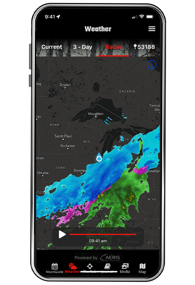 Hunting App Weather Forecast using the MoonGuide App