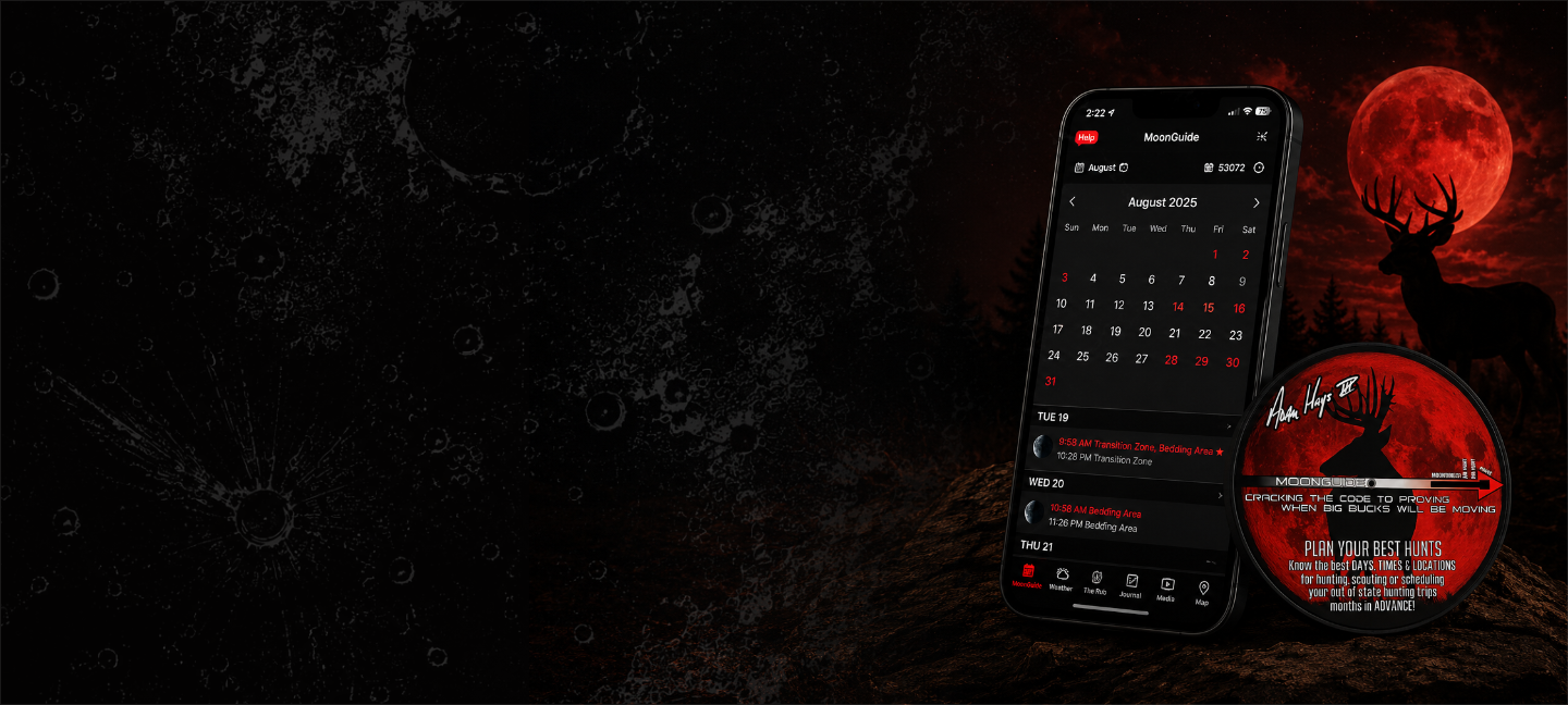 The MoonGuide app and MoonGuide Dial under a red moon