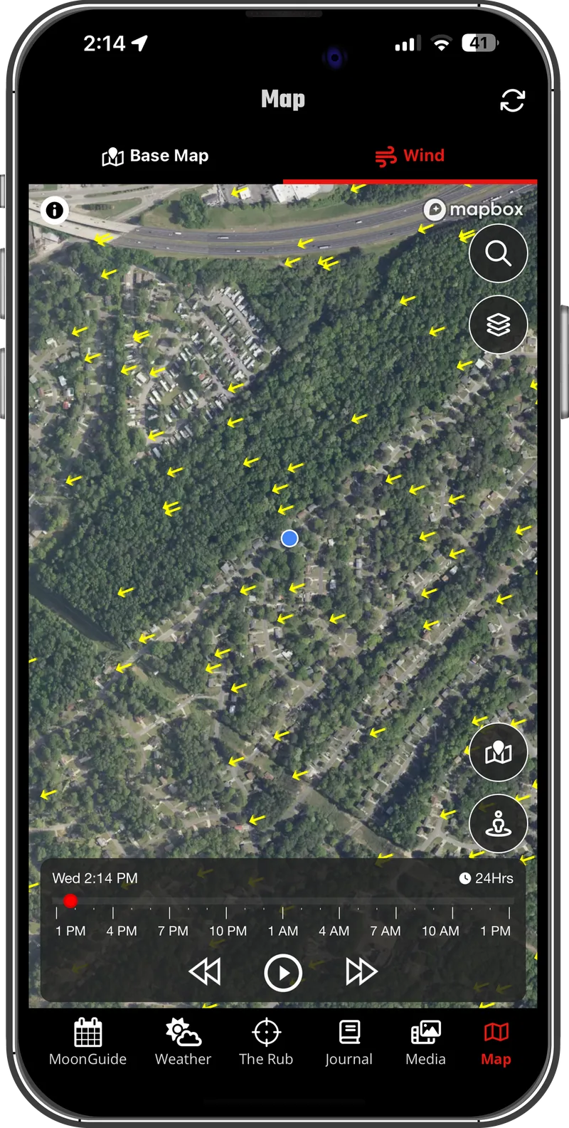 The MoonGuide app showing satellite mapping