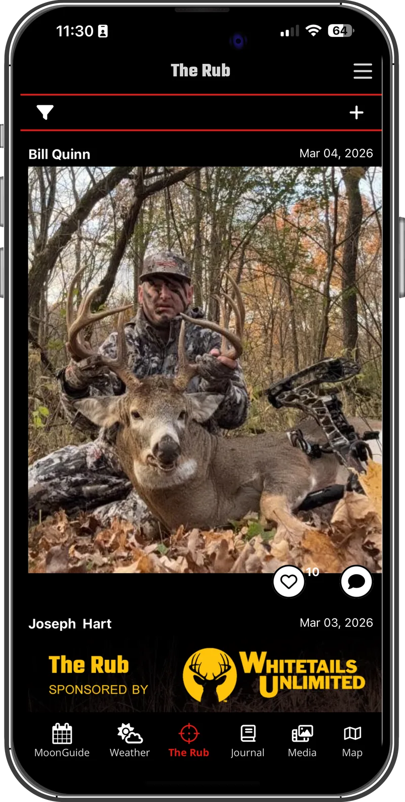The MoonGuide app showing The Rub community feed