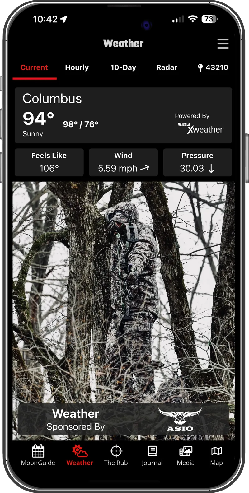 The MoonGuide app showing the weather forecast